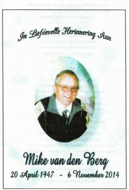 BERG-VAN-DEN-Mike-1947-2014-M