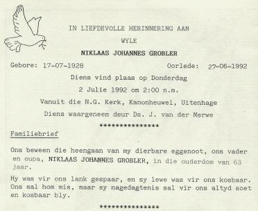 GROBLER-Niklaas-Johannes-1928-1992-M