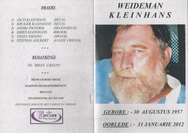 KLEINHANS-Jacob-Johannes-Weideman-Nn-Weideman-1957-2012-M